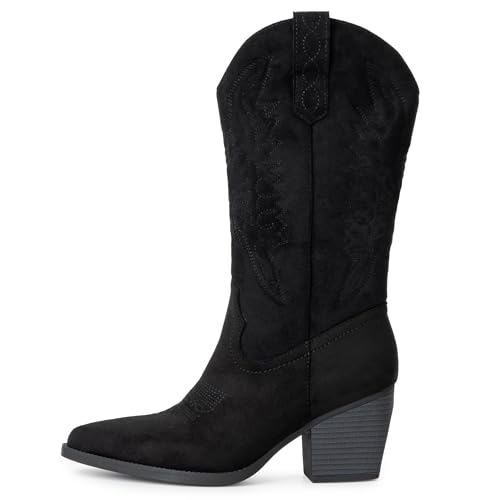 Alpine Swiss Sadie Womens Cowboy Boots Western Cowgirl Boots Mid Calf Chunky Block High Heel Booties2