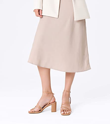 Image of LACUONE Strappy Heels for women Block Heels Square Toe Chunky Ankle Buckle Pump Heeled Sandals