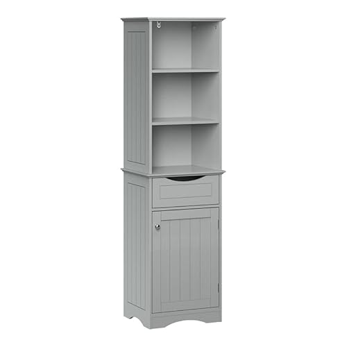 Riverridge, Gray Ashland Bathroom Freestanding Storage Cabinet With Three Open Shelves And Drawer, Size #TOP12