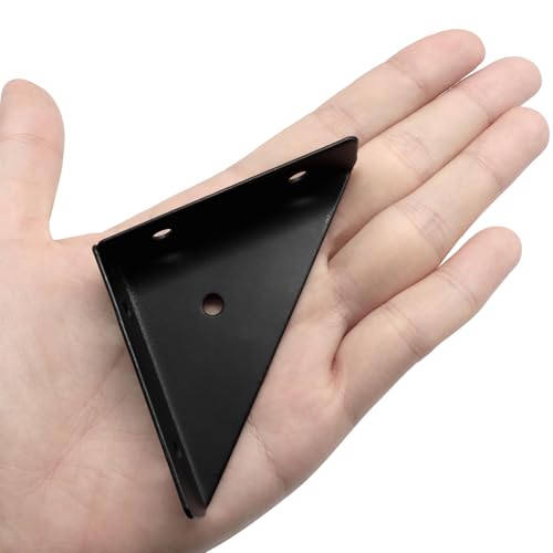 Cionyce 4 Pcs Triangle Corner Brace Brackets with Screws, 66mm x 66mm Angle Shelf Bracket for Furniture Reinforcement, Desk Connector, Bed Frame Support (Black)