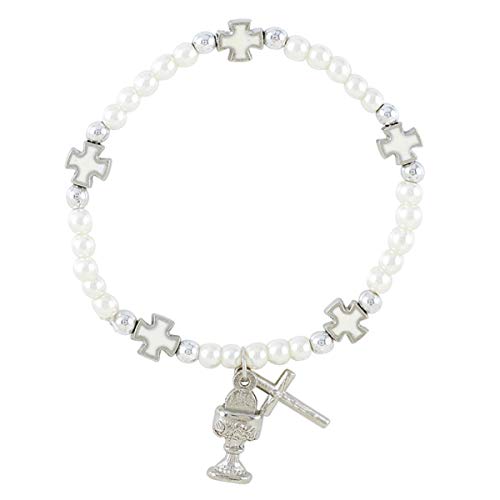 Image of Needzo White Cross Bead First Communion Bracelet, 6 1 /2 Inch
