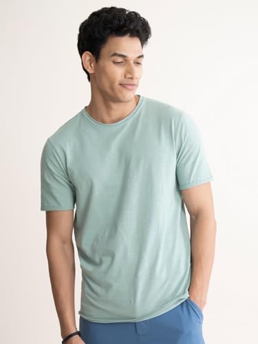 Image of DAMENSCH Men's Slim Fit Cotton-Elastane Blend Half Sleeve Casual T-Shirt | Round Neck T-Shirt