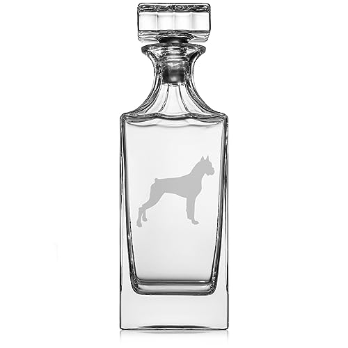 30 oz Glass Whiskey Decanter with Glass Stopper Gift Boxer Dog