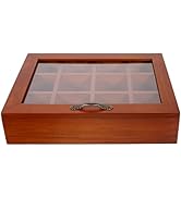 Kichvoe Tea Bags Storage Box 12 Compartments Tea Bag Holder Wood Tea Bag Organizer with Clear Acr...