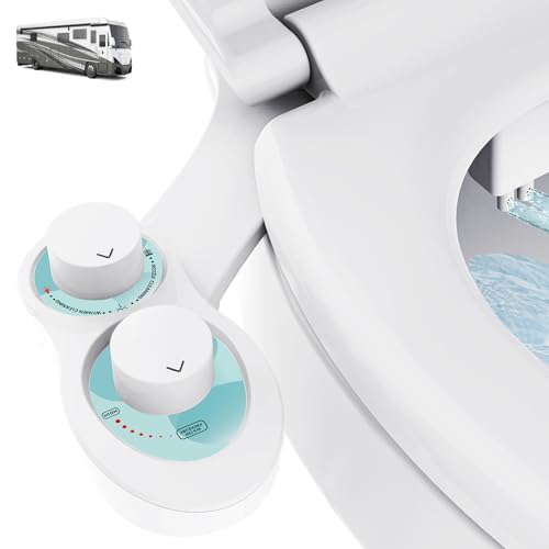 Terapaton RV Bidet for Camper Toilet, Non-Electric Toilet Sprayer Attachment with Dual Nozzles, Adjustable Pressure, Front/Rear/Self Cleaning, Upgrade for Trailer, Motorhome, RV Bathroom (White Knob)