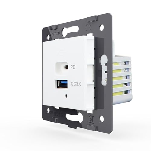 LIVOLO Steckdose USB A/C Schnellladegerät 65W für Unterputzeinbau Wand Einbaudose Wandsteckdose UP Ladestation unterstützt QC3.0 Typ USB-C USB-A Ports in Weiß VL-USB-AC-65-11