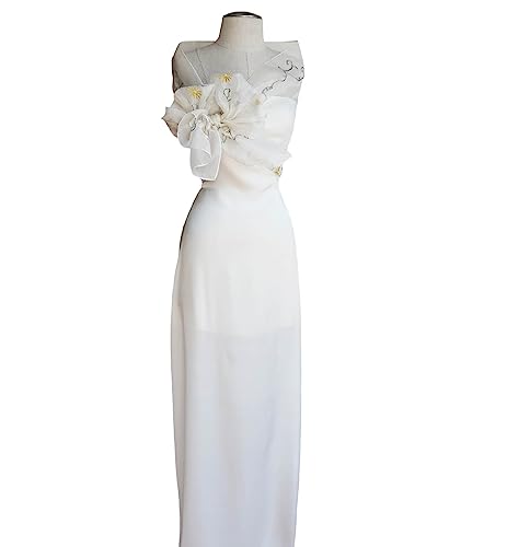 Silk Organza Shawl, 76" L x21 W, Embroidery & Beads Adorned, Ivory4