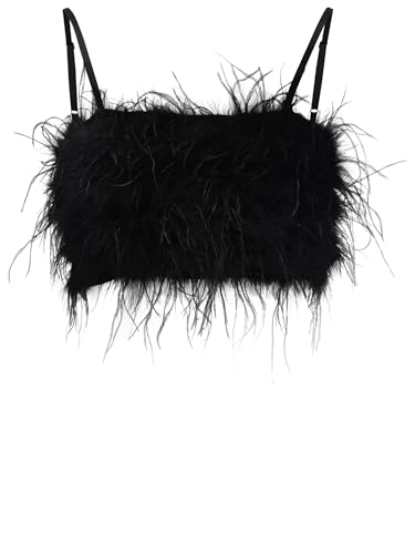 Pinko Top salagiochi de poliéster viscoso con plumas negras, Negro , 36