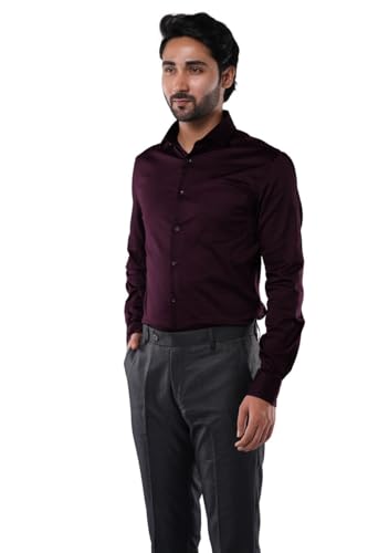 Image of Tangible Men's 98% Cotton 2% Elastane Stretchable Formal Shirt | Satin Weave | Classic Fit | Full Sleeves