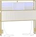 Hzuaneri Headboard with 3-Tier Storage Shelves, Velvet Upholstered Head Board with 2 Outlets, USB Ports & LED Light, Soft Backrest for Queen Size Bed, White and Gold BH15203AV1