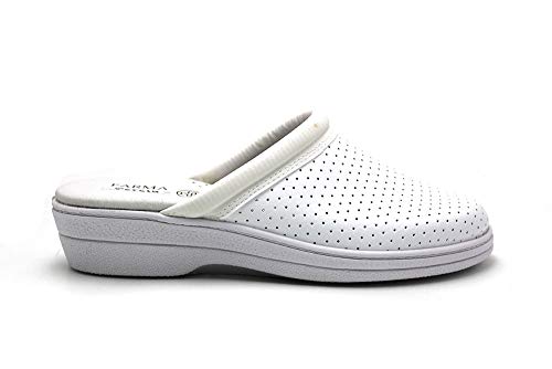 Percla - Zueco Sanitario de Piel con Suela de Goma, para: Mujer Color: Blanco Talla:45 Cover