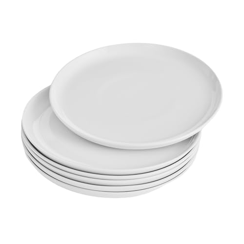 WishDeco White Dinner Plates Set of 6 Porcelain Salad Plates 23 cm / 9 inch Modern Kitchen Plate Round Serving Dishes Microwave and Dishwasher Safe Scratch Resistant Smooth Glaze