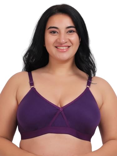 Image of Fabme Women's Cotton Seamless Non-Padded Non-Wired Bra, Cross Belt, Heavy Support, Double Layer Cups, Broad Elastic Bra