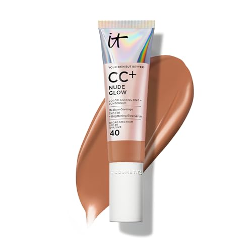 Image of IT Cosmetics CC+ Nude Glow SPF 40 - Medium Coverage Foundation, 2% Niacinamide + Hyaluronic Acid Brightening Glow Serum, Lightweight Up to 24H Hydration, Normal to Dry & Mature Skin - 1.08 fl oz
