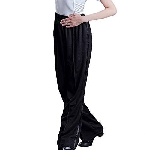 Libaobaoyo Boys Latin Salsa Dance Pants Elastic Waist Smooth Ballroom Competition Trousers (Age 4-15 Years) Black