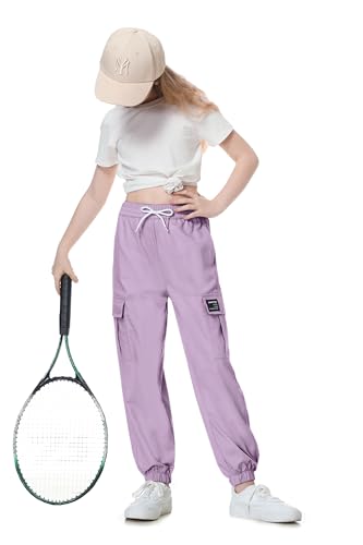 Image of SANGTREE Girl's&Women's 2 Packs Cargo Pants Elastic Waist Drawstring Tapered Multi Pockets Cargo Jogger Pants