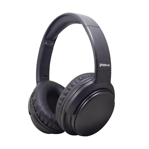 groov e Flow Bluetooth Wireless Headphones with Powerful Sound - Black - 25 Hours of Playback, Super Bass, Enjoy Hands-Free Calls, Foldable and Easy to Store