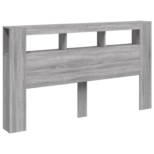vidaXL Cabecero con LED, Cabezal de Almacenaje, Cabecero para Cama, Cabecero Estantes Dormitorio, Madera de Ingeniería Gris Sonoma 180x18,5x103,5 cm