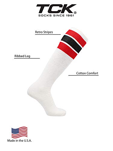 Image of TCK Retro Tube Socks with Stripes for Men & Women - 3 Stripe, 70's 80's Deadlift Socks