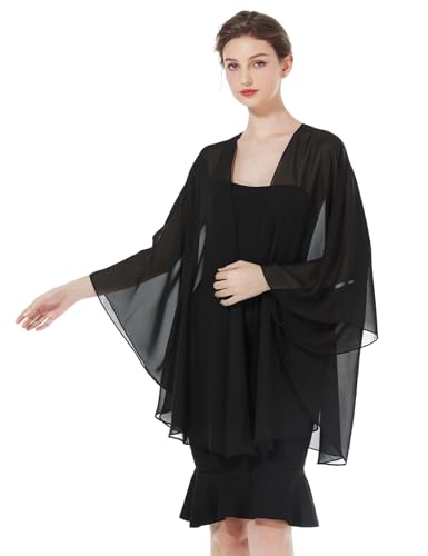 Women's Sleeved Chiffon Shawls and Wraps for Evening Dress Lightweight Cover Up Kimono Cardigan Jacket