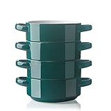 Sweejar Ceramic Soup Bowls with Double Handles, 20 Oz Stacked Bowls for French Onion Soup, Cereal, P