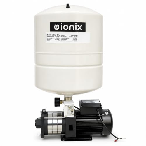 Image of IONIX 1 HP High Pressure Booster Pump with 24L Pressure Tank, Stainless Steel Multi Stage Pump Head, Grundfos Pressure Switch, Brass NRV & 5 Way Connector, Water Pressure Pump for Home & Overhead Tank
