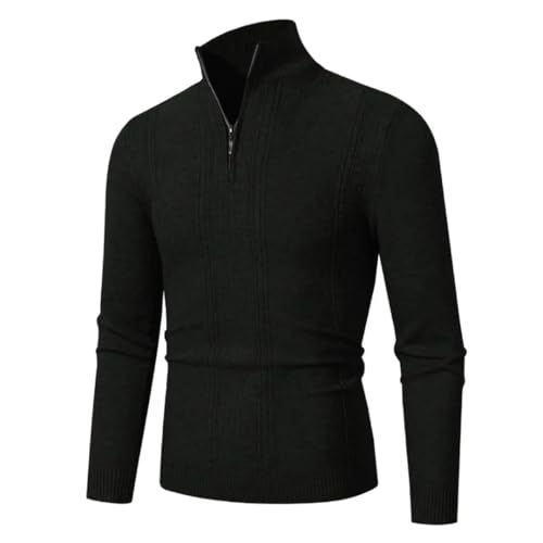 Men Winter Stand Collar Knitted Sweater Solid Color Half Zipper Slim Fit Warm Pullovers4