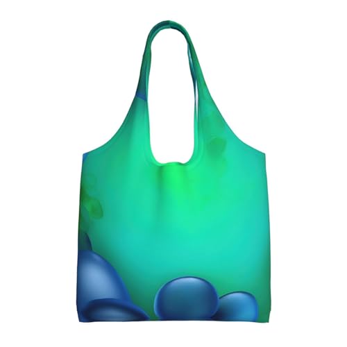Sac fourre-tout en toile noir 36x32 cm imprimé bleu sarcelle pour femme