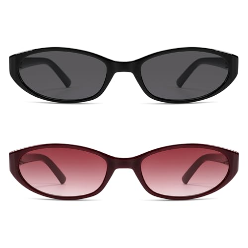 Image of Retro Oval Sunglasses Womens Mens Y2k Trendy Cateye Shades AR82299 | Narrow Round Cute Sunnies,90s 2000s Cool Skinny Frame