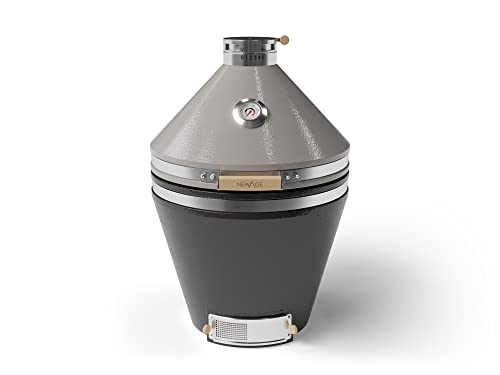 NewAge Products Platinum 22 in. Kamado Grill, Outdoor Kitchen Charcoal Grill, Multifunctional Ceramic BBQ Grill, 2-Tone (Taupe & Iron Black), 65998