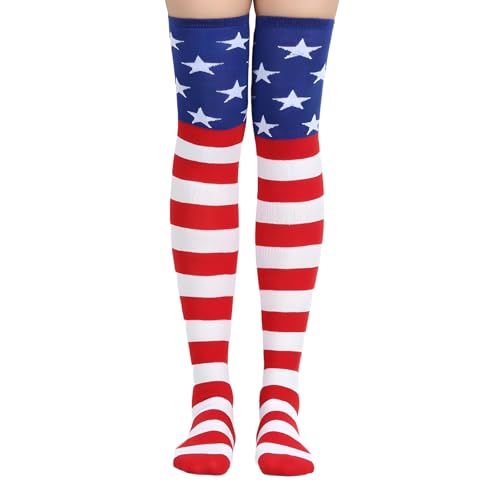 Evankin 4th of July Thigh High Socks Funny American Flag Novelty Knee High Stockings for Women Independence Memorial Day Gifts