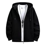 Sukinana 12.4oz パーカー メンズ 裏起毛 長袖 ゆったり ジップフーデッドスウェットシャツ 大きいサイズ 内側ポケット付き ベーシック プルオーバー 無地 シンプル カジュアル 男女兼用 複数色選び 春秋冬 (JP, アルファベット, 5XL, ブラック)