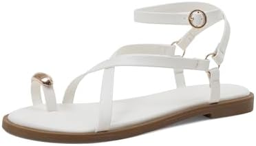 Womens Strappy Flat Sandals Open Toe Ring Buckle Flip Flops Casua...