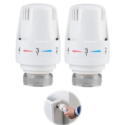 2 pièces M30 x 1,5 Tête Radiateur Thermostatique,Vanne Thermostatique pour Radiateur, Remplacement de Thermostat de Radiateur avec Réglage Automatique de Température, Compatible Maison et Bureau