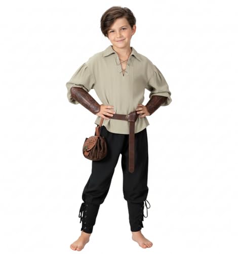 Image of Kids Medieval Viking Pirate Renaissance Tunic Pants Accessories Costume for Boys Cosplay 3-14 Years