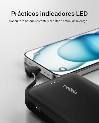Miniatura 6 de Belkin BoostCharge Batería Externa 10000 mAh con Cable USB-C - Negro | Power Bank de 10000 mAh, 1 puerto USB-C y 1 cable USB-C, 20 W, LED, Autorizada como Equipaje de Mano y Precargada