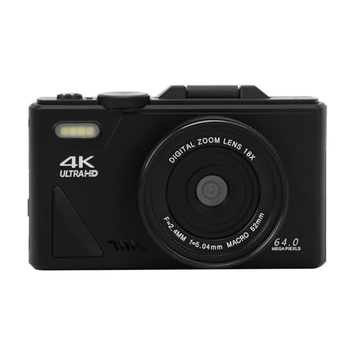 Dpofirs Cámara Digital de 64MP con Vlogging 4K, Enfoque Automático, Zoom 18X, Compacta con Pantalla Abatible de 3 Pulgadas