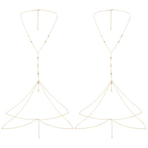 SAIIURV 2 Pièces Sexy Chaîne de Corps de Soutien-Gorge Collier De Ventre Sexy Ventre Corps Bikini Harnais Corps Femmes et Filles (2 pcs)