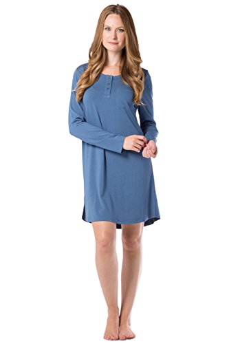 Fishers Finery Women's Henley Nightshirt; Long Sleeve; Above Knee (Blue, M)