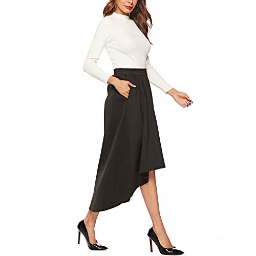 Chowsir Women Casual High Low A-Line Midi Skirt with Pockets3
