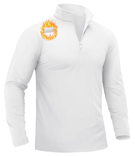 TACVASEN Herren 1/4 Zip Fleece Langarmshirts Funktionsshirt Warm Wanderpullover Atmungsaktiv Sportshirt Ski Golf Shirt (3XL, Weiß)