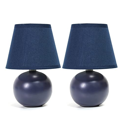 Simple Designs LT2008-BLU-2PK Mini Ceramic Globe Table Lamp 2 Pack Set with Matching Fabric Shade, Blue