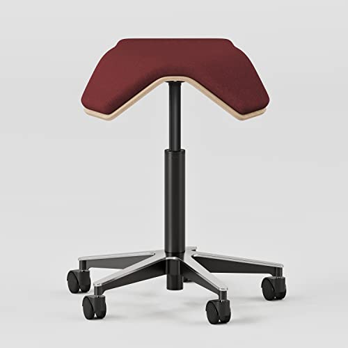 Image of Branch Saddle Chair, Ergonomic Rolling Stool | Birch Plywood Frame and Recycled Seat Fabric, Height Adjustable Saddle Seat for Active Sitting and Better Posture, Brick