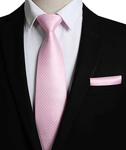Image of HISDERN Ties for Men Solid Houndstooth Neckties Handkerchief Formal Business Tie & Pocket Square Set Wedding Party