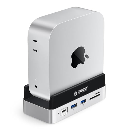 Image of ORICO MiniDock and Stand Compatibility with Mac mini M4, 9-in-1 Aluminum Hub with 4TB NVMe M.2 SSD, 10Gbps USB-C & USB-A,5Gbps USB-A,4K HDMI, Gigabit Ethernet, SD /TF Card Readers,Type-C(PD3.0)