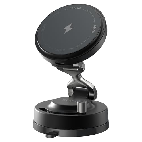 Image of Statik HyperMount Pro Phone Mount, Magnetic Phone Holder, 15W Wireless Charging, MagSafe Car Mount, Works on Smooth & Lightly Textured Surfaces, iPhone and Android Compatible, Charging Cable Included
