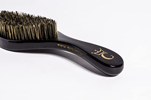 New Cqp Extra Lux Original Curved 360 Wave Brush - Onyx Black - Medium - Mixed Boar Bristles, Wooden Body, Gold Engraved Logo, Piano Lacquer High Gloss Finish By Crown Quality Products #TOP6