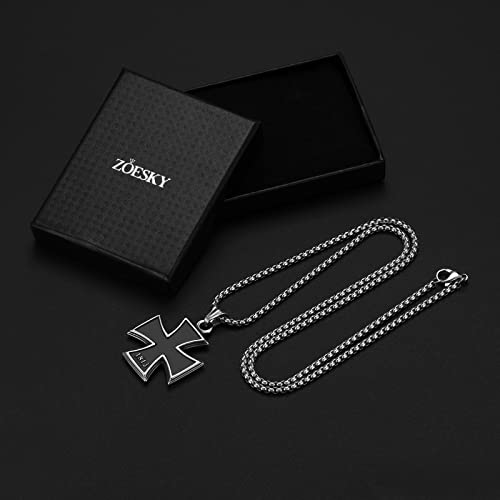 Zoesky Ww2 Germen Iron Cross Necklace For Men Pendant Necklace Vintage Knights Templar With 24" Stainless Steel Chain #TOP6
