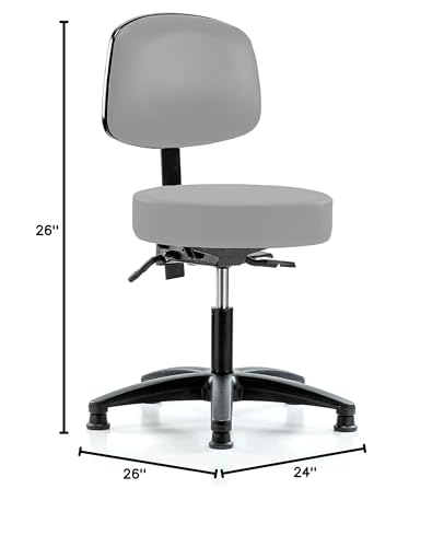 Image of Perch Stationary Height Adjustable Doctor's Stool with Back | Desk Height 18.5-24 inch | Grey Vinyl