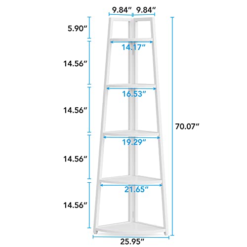 Image of Tribesigns 70 inch Tall Corner Shelf, 5 Tier Modern Corner Bookshelf Bookcase Industrial Corner Ladder Shelf Plant Stand for Living Room, Kitchen, Home Office (White)